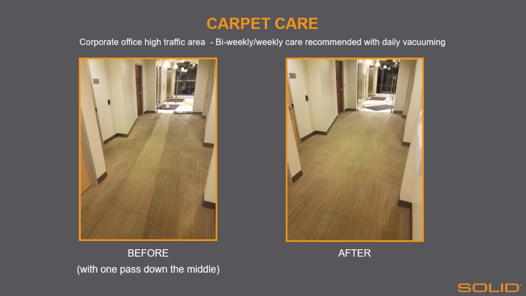 before after commercial carpet cleaning high traffic area corporate office building solid surface care
