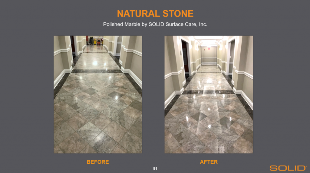 Natural stone maintenance polish before and after SOLID Surface Care