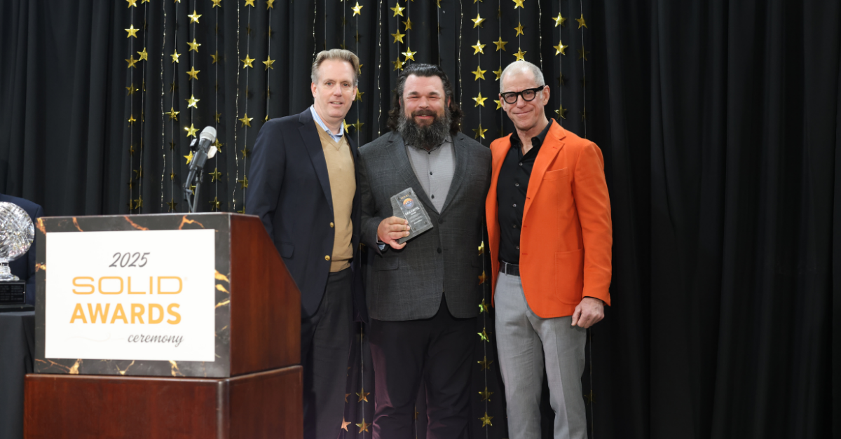 Barry Wilkins, Regional Operations Manager, with Eric Wroldsen, COO, and Mike Crippen, CEO & Founder, at the 2025 SOLID Awards Ceremony.